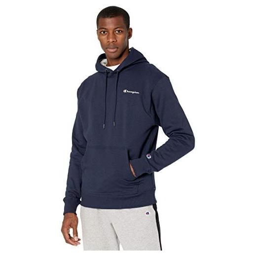 Champion powerblend fleece hoodie felpa con cappuccio, blu (navy scritta sul petto sinistra), l uomo