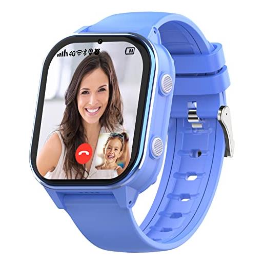 SEVGTAR smartwatch gps 4g con videochiamata, smart watch con immagini e messaggi vocali, orologio intelligente contapassi calorie musica wif bluetooth sos, adatto a bambini sopra i 5 anni, blu