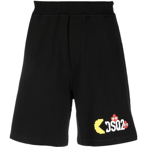 Dsquared2 shorts sportivi con stampa dsquared2 x pac-man - nero