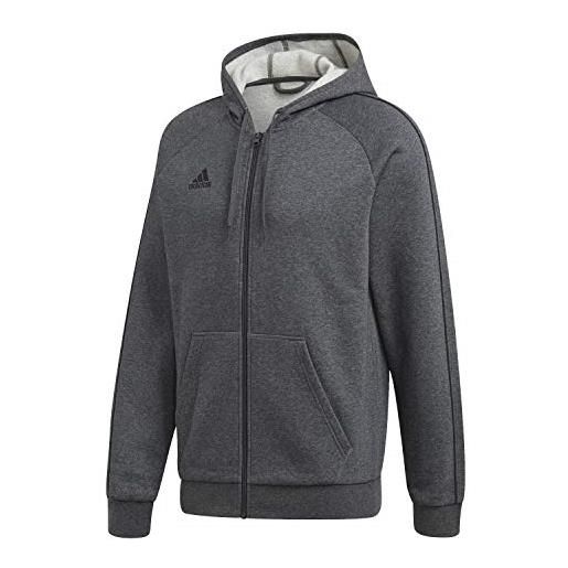 adidas core 18 fullzip hoody, felpa con cappuccio uomo, grigio (dark grey heather/black), xs