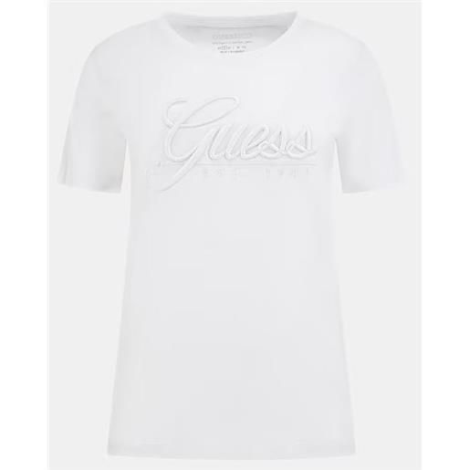 Guess ss rn Guess script t-shirt m/m bianca logo ricamato tinta donna