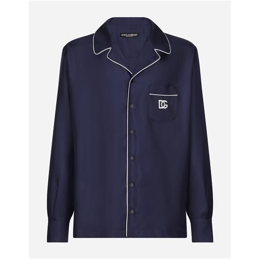 Dolce & Gabbana camicia in seta con patch ricamo logo dg