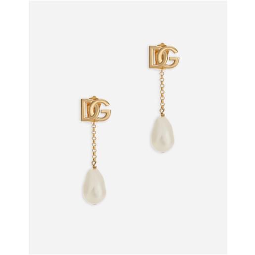 Dolce & Gabbana orecchini pendenti con perle e logo dg