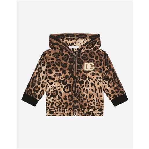 Dolce & Gabbana felpa zip con cappuccio in jersey stampa leopardo