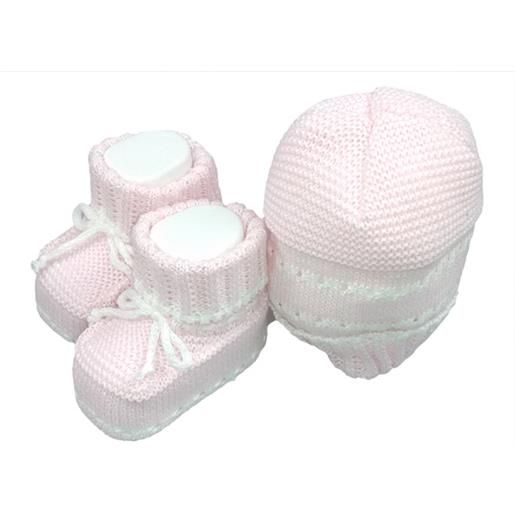 BABY DISTRIBUTION set 2pz cappello cappellino scarpine cotone la rocca bimba neonato rosa tu