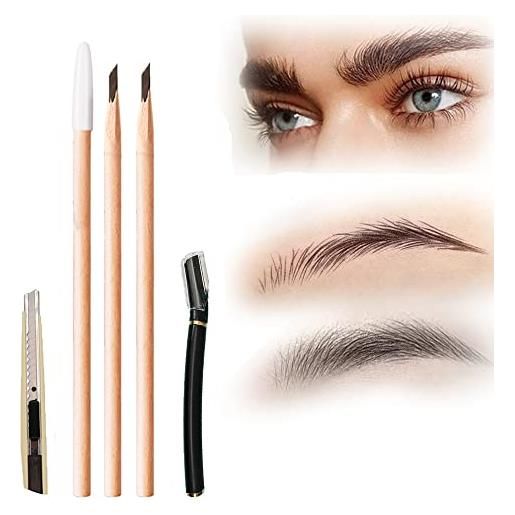 UIRPK waterproof wooden eyebrow pencil, wooden eyebrow pencil, non-smudging wooden eyebrow pencil, with eyebrow trimmer and pencil sharpening tool. (black+dark curry)