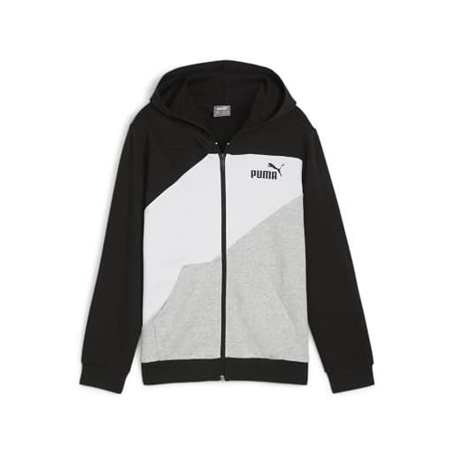 PUMA power colorblock full-zip hoodie tr b, sudore unisex, black, 140