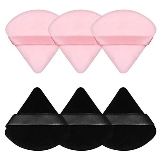 Atiyoo set di 6 nappe triangolari per cipria, con angoli appuntiti, in velluto, per trucco, per contorni, per cipria, colore: nero e rosa