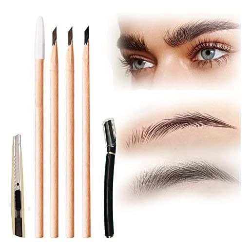 UIRPK waterproof wooden eyebrow pencil, wooden eyebrow pencil, non-smudging wooden eyebrow pencil, with eyebrow trimmer and pencil sharpening tool. (2x dark curry+1x black)