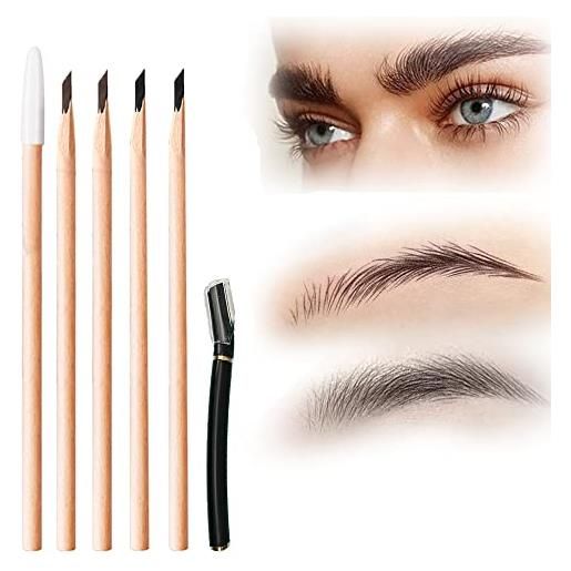 UIRPK waterproof wooden eyebrow pencil, wooden eyebrow pencil, non-smudging wooden eyebrow pencil, with eyebrow trimmer and pencil sharpening tool. (4x dark curry)