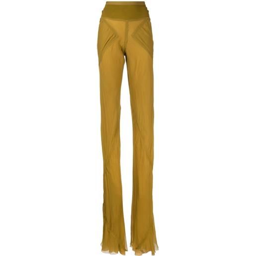 Rick Owens pantaloni con inserti semi trasparenti - giallo