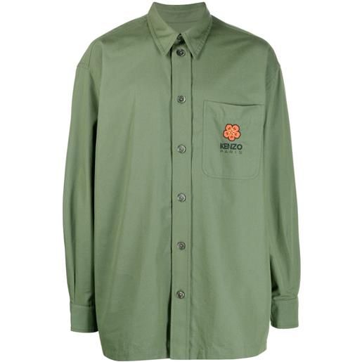 Kenzo camicia con applicazione boke flower - verde