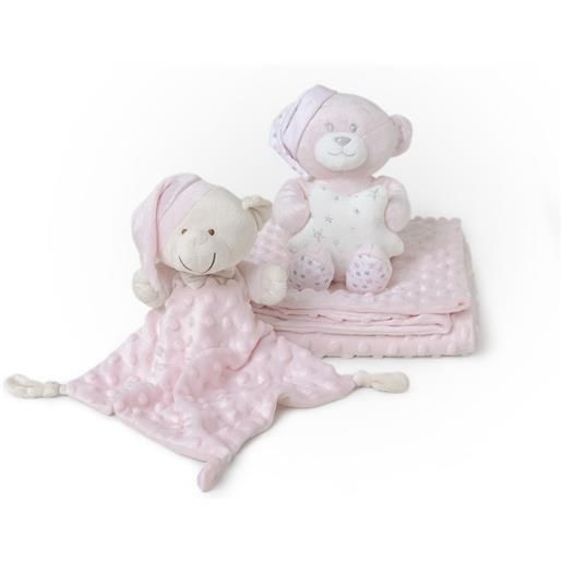 Interbaby set regalo neonato peluche + copertina + doudou orsetto rosa
