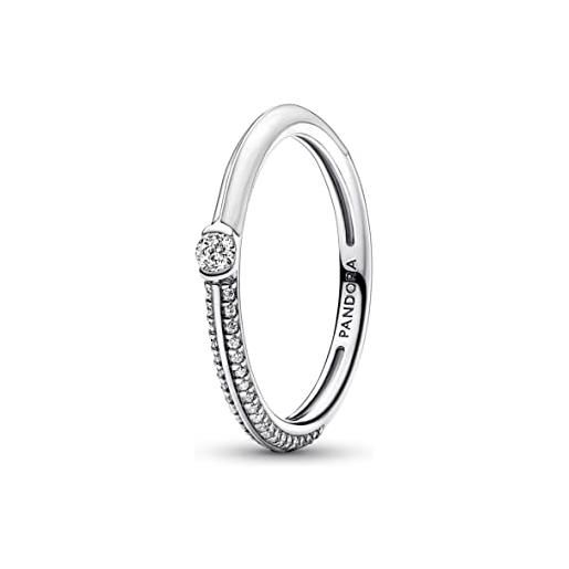 Pandora me anello con pavé bianco in argento sterling con smalto bianco e zirconia cubica trasparente, 58