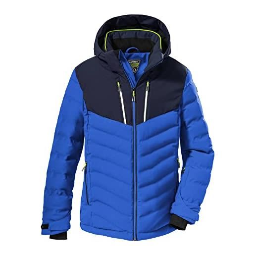 Killtec (kilah) boy's giacca/giacca da sci in look piumino con cappuccio staccabile con zip e paraneve ksw 163 bys ski qltd jckt, blu neon, 128, 38496-000