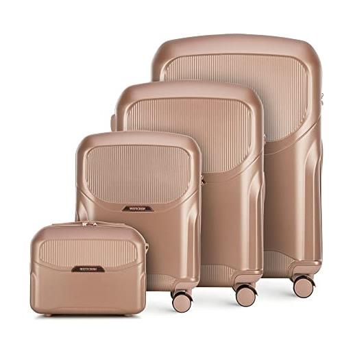 WITTCHEN lady 2 line set di 4 valigie (s+m+l+ beauty case) valigie da viaggio valigie in policarbonato con 4 ruote piroettanti lucchetto a combinazione tsa manico telescopico rosa tenue