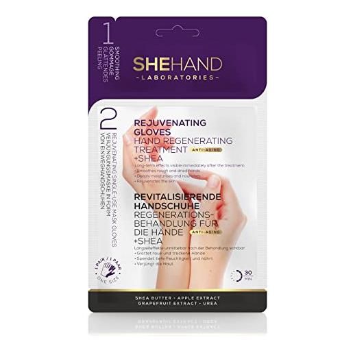 Shehand guanti rivitalizzanti trattamento rigenerante per le mani 2 in 1: peeling e maschera per le mani nei guanti