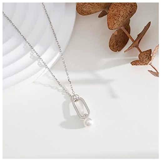 Rawrr collana di perle con ciondolo rotondo di lusso leggero e semplice quadrato per minoranza femminile design di alta qualità elegante collana di gioielli alla moda estiva (argento)