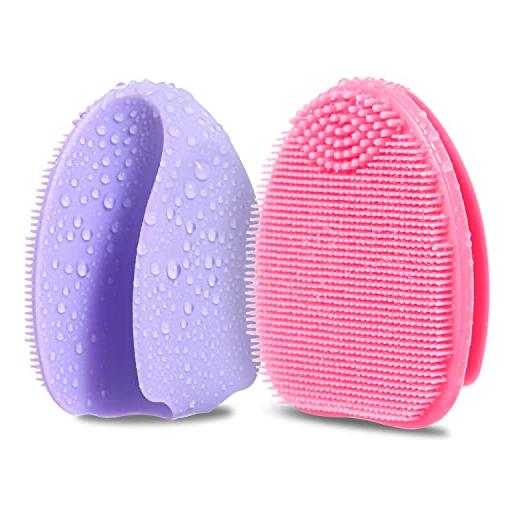 HieerBus spazzola pulizia viso in silicone massaggiatore esfoliante, rimozione dei punti neri, pulizia dei pori, ideale per le donne uomini tutti i tipi di pelle, skin care, 2 pezzi (rosa+viola)