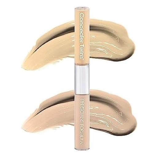 Physicians formula twins 2-in-1 liquid concealer, color corrective and light flesh-tone liquid concealer in 1 concealer, transfer resistant and water resistant, yellow/light shade