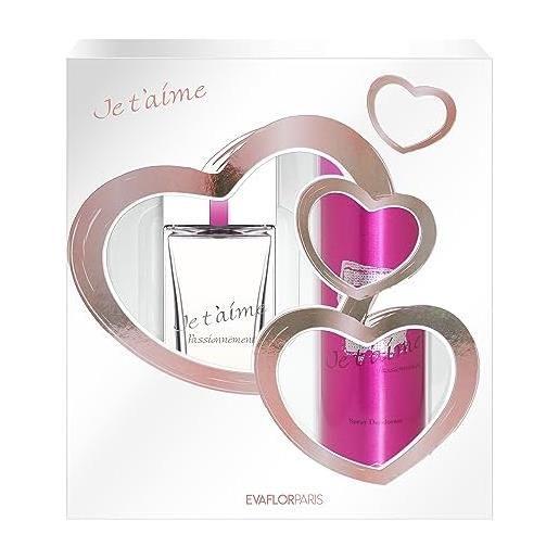 EVAFLORPARIS je t'aime passionnément - set regalo per donne - eau de parfum 100ml + deodorante 150ml - spray - profumo donna - regalo - EVAFLORPARIS