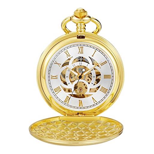 Tiong orologio da tasca da uomo liscio con catena classico meccanico a vento da tasca steampunk orologio da tasca da uomo con confezione regalo, s-oro