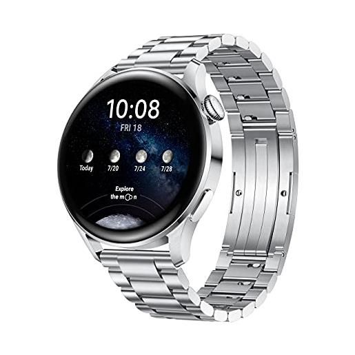 HUAWEI watch 3 - smartwatch 4g amoled 1,43 pollici, ap52, chiamata esim, batteria fino a 3 giorni, monitoraggio saturazione ossigeno, frequenza cardiaca 24/7, gps, 5atm, cinturino acciaio inossidabile