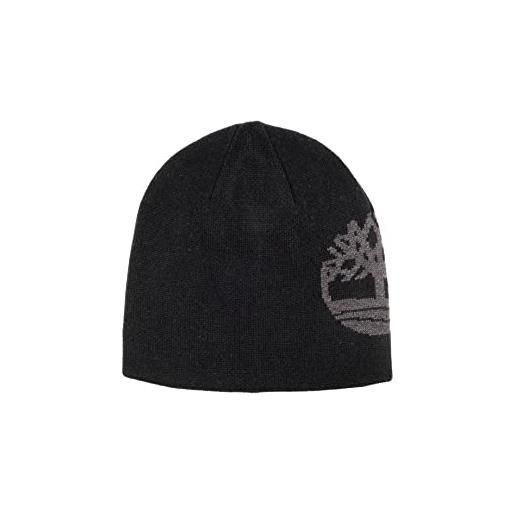 Timberland berretto reversibile con logo in jacquard cappello invernale, nero/grigio, taglia unica uomo
