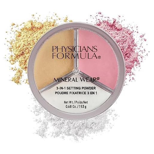 Physicians formula mineral wear 3-in-1 setting power, translucent mineral setting powder for make-up to set, brighten and contour, flawless finish