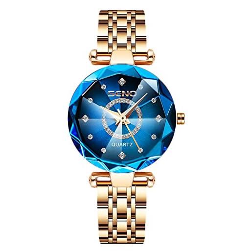 RORIOS orologio donna orologio analogico quarzo con cinturino in acciaio inox moda impermeabile orologi da polso strass orologio per ragazza donna