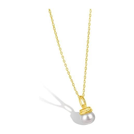 Rawrr fz190008-s-g-wh, collana in argento sterling 925 con perle di pietra bianca 5a, lunghezza 37-42 cm, adatta per qualsiasi luogo (oro), in plastica, fz190008-s-g-wh, plastica
