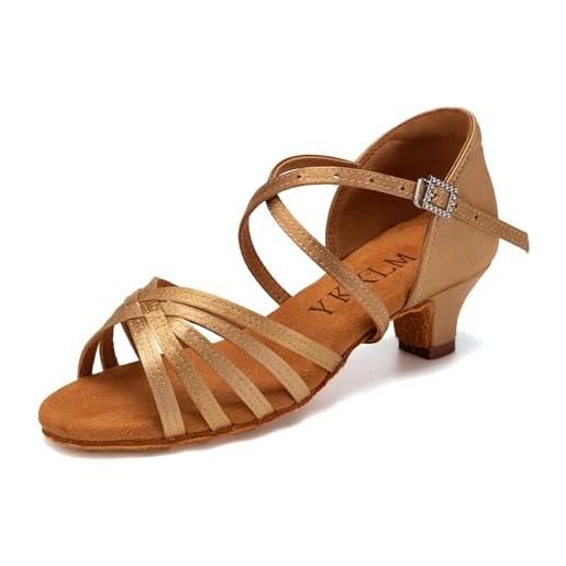YKXLM scarpe da ballo donna latino scarpe da ballo salsa bambina con tacco 4cm, 203, marrone, 31 eu