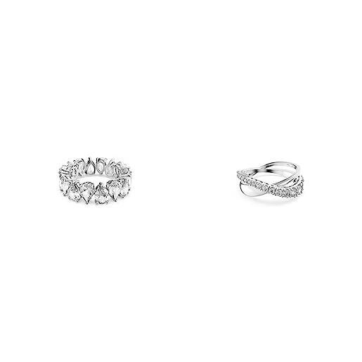 Swarovski anello vittore, zirconi con taglio pear, bianco, placcato rodio & anello twist, bianco, placcato rodio