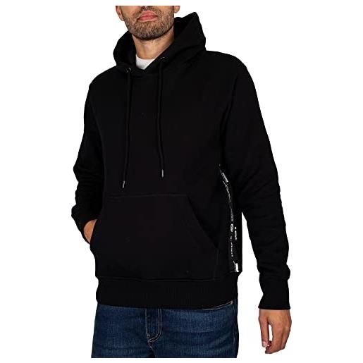 G-STAR RAW men's logo tape hooded sweater, nero (dk black d22014-d174-6484), m
