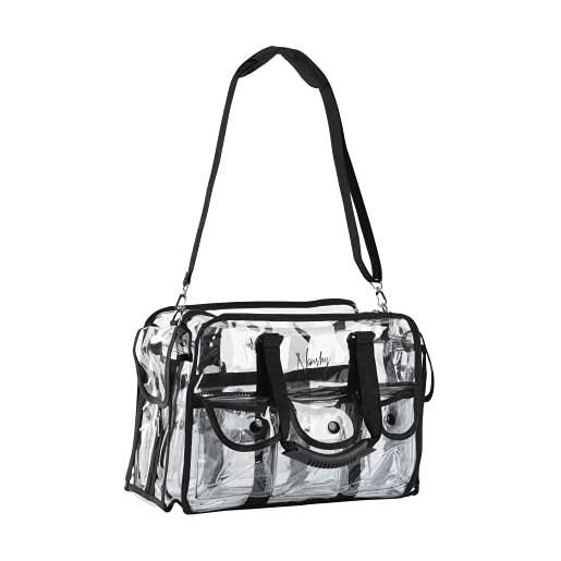 Nanshy - borsa per makeup artist, trasparente, molto capiente, da viaggio, con zip, manici, tasche laterali, tracolla e scomparti, in plastica pvc