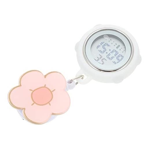 UKCOCO orologio da tasca per infermiere - orologio da digitale retrattile orologio da tasca per infermiere con a fiori carini clip con spilla con copertura in silicone