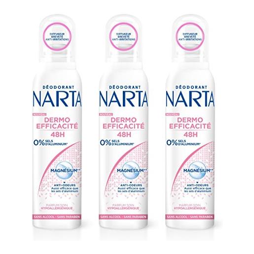 Narta magnesium protect deodorante spray donna dermo efficacia senza anti sintetica anti-odori, 48 ore, 150,0 ml, set di 3