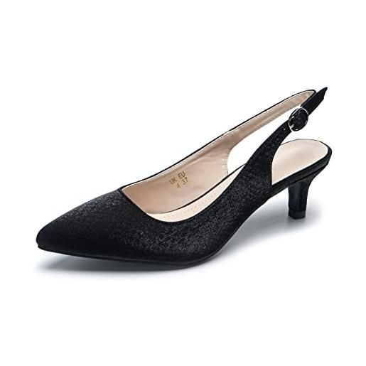Aro Lora scarpe da donna slingback kitten heel dress sandali pointed toe pumps, nero motivo a scacchiera, 43 eu