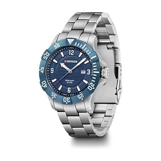 WENGER, seaforce 43mm, quadrante blu, orologio da polso da uomo in acciaio inossidabile