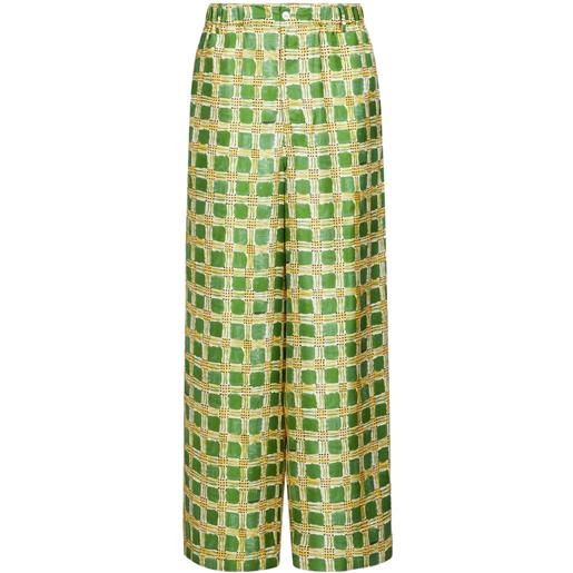 Marni pantaloni check fields a gamba ampia - verde