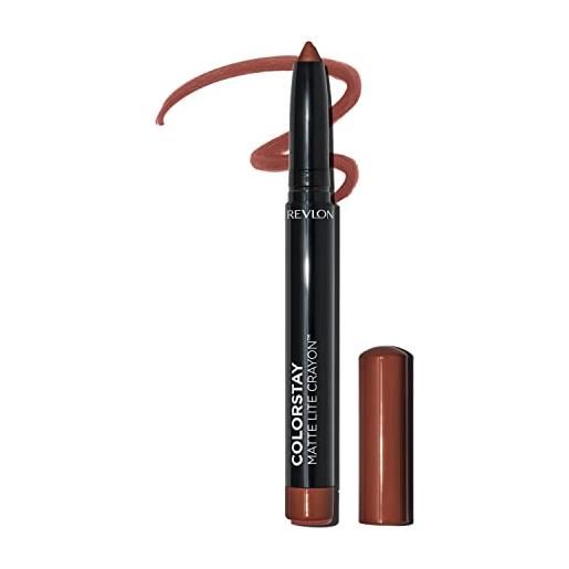 Revlon color. Stay matte lite crayon rossetto con temperino incorporato, a prova di sbavature, resistente all'acqua e non secca le labbra, 003 soufflé all day