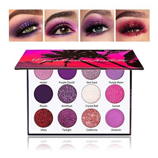 Boobeen 12 colori palette di ombretti - glitter matte eyeshadow powder, viola rosa ombretto trucco per le donne, a lunga tenuta