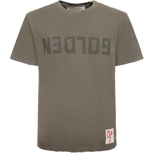 GOLDEN GOOSE t-shirt in jersey di cotone distressed con logo