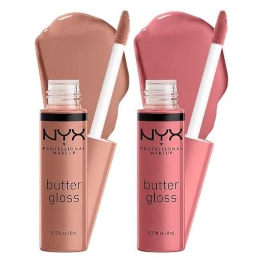 Nyx professional makeup butter gloss, lucidalabbra non appiccicoso, madeleine & tiramisu, confezione da 2