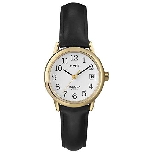 Timex t2h341 orologio da donna con cinturino in pelle nera, con datario, al quarzo, da 25 mm