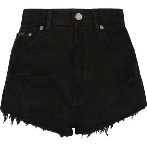Dolce & Gabbana shorts denim con effetto vissuto - nero