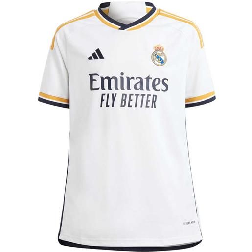 Adidas real madrid 23/24 junior short sleeve t-shirt home bianco 7-8 years