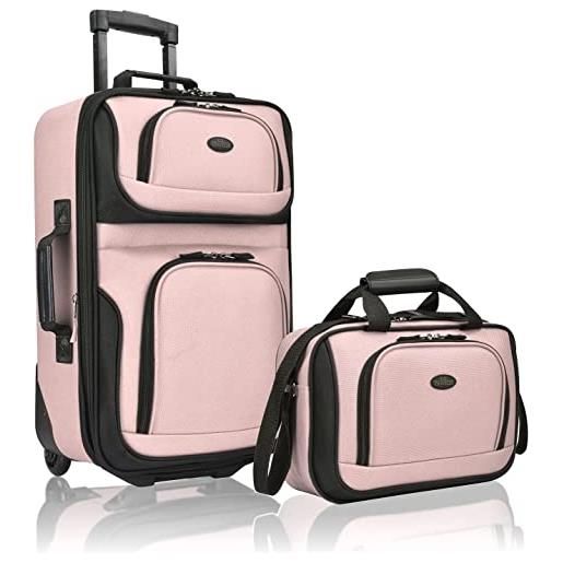 U.S. Traveler rio - set di valigie a mano espandibili in tessuto robusto, rosa, 2 wheel, rio - set di valigie a mano espandibili in tessuto robusto