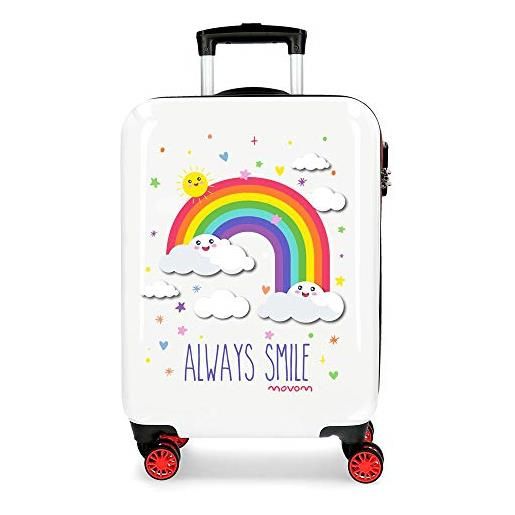 MOVOM enso arcoiris always smile trolley cabina bianco 38x55x20 cm rigida abs chiusura a combinazione numerica 35l 2,3kgs 4 ruote bagaglio a mano