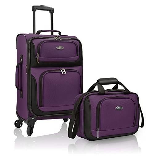 U.S. Traveler rio - set di bagagli a mano espandibili in tessuto robusto, viola, 4 wheel, tessuto resistente, set da bagaglio a mano espandibile